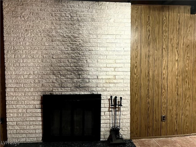 room details with a brick fireplace