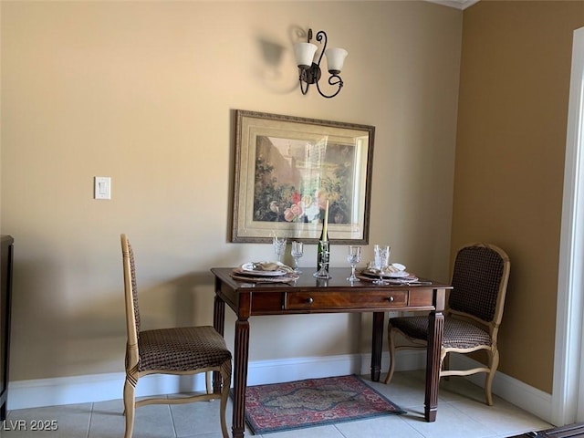 tiled home office featuring baseboards