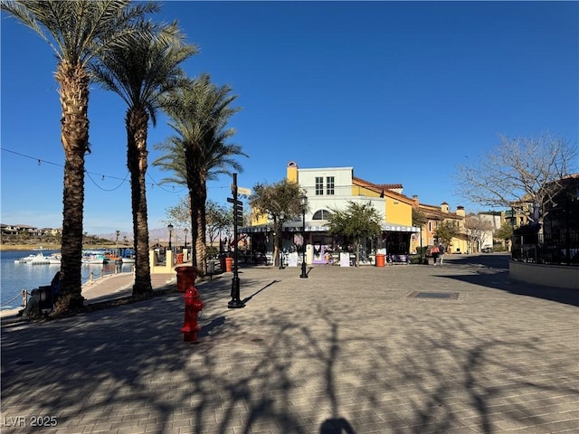 view of community featuring a water view