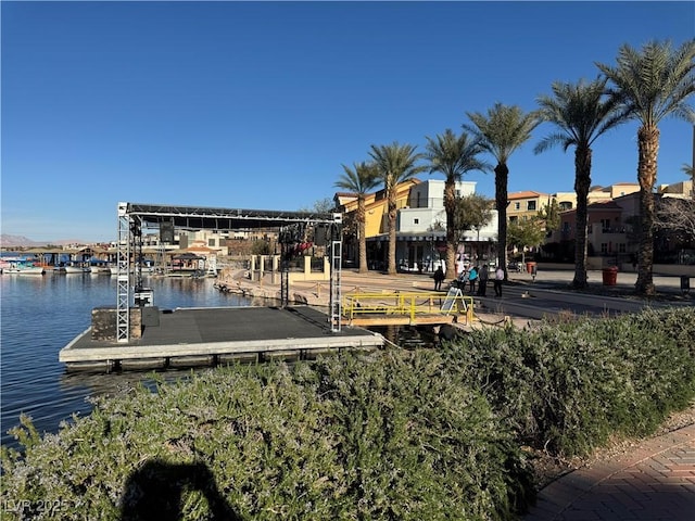 view of dock with a water view