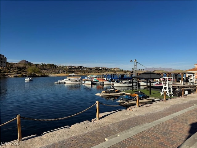 dock area with a water view