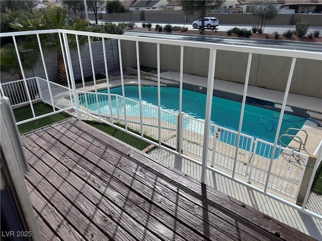 view of pool featuring a fenced in pool