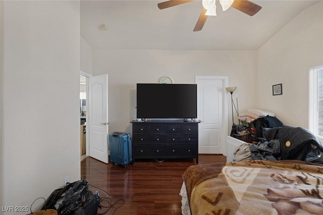 bedroom featuring ceiling fan and wood finished floors