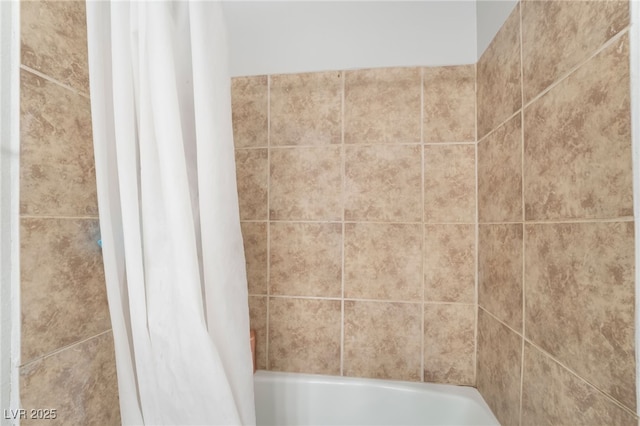 full bath featuring shower / bathtub combination with curtain