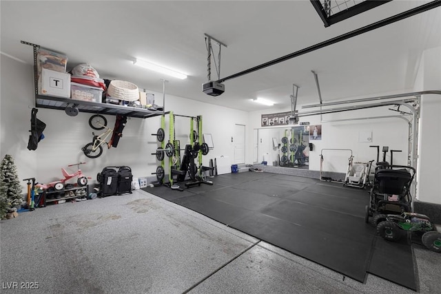 garage with a garage door opener