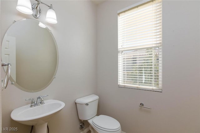 half bathroom with a wealth of natural light, toilet, and a sink