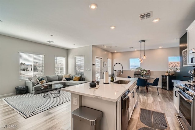 kitchen with plenty of natural light, visible vents, stainless steel appliances, and a sink