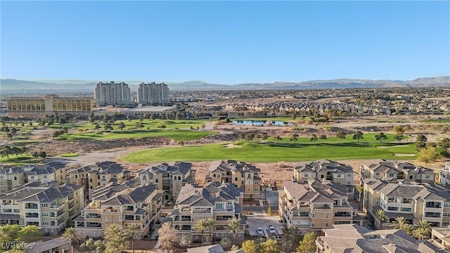 birds eye view of property featuring a mountain view and golf course view