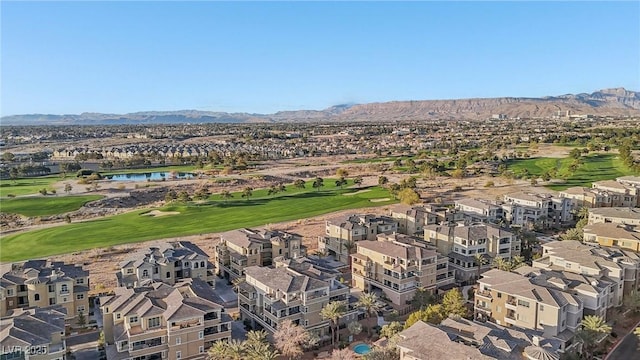 bird's eye view featuring a residential view, golf course view, and a water and mountain view