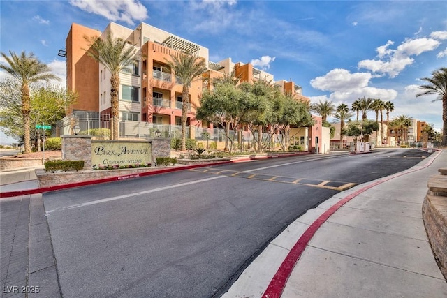 view of road featuring sidewalks and curbs