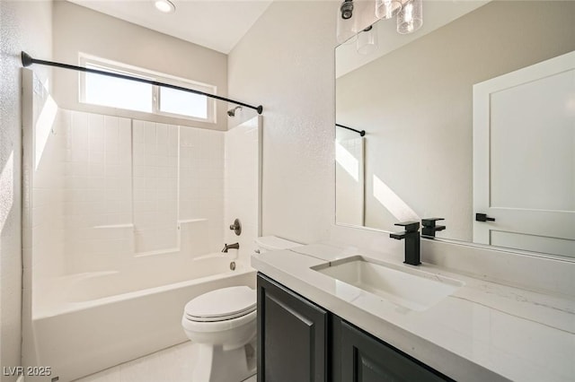 full bath with vanity, bathing tub / shower combination, and toilet