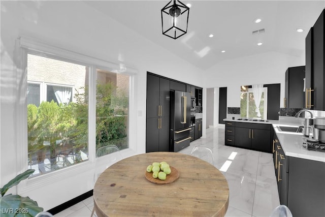 8170 Round Hills Cir, Las Vegas, NV 89113 - dining area featuring vaulted ceiling and recessed lighting