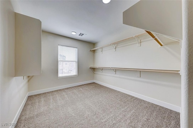 spacious closet with visible vents and carpet floors