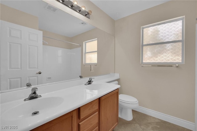 bathroom featuring tile patterned flooring, visible vents, toilet, and a sink