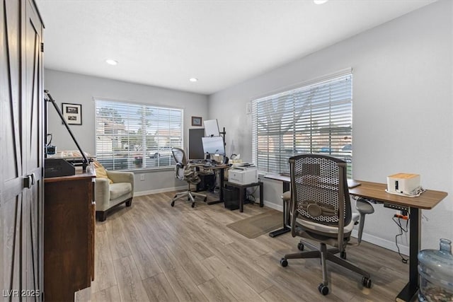 8433 Honeywood Cir, Las Vegas, NV 89128 - office area with wood finished floors, baseboards, and recessed lighting
