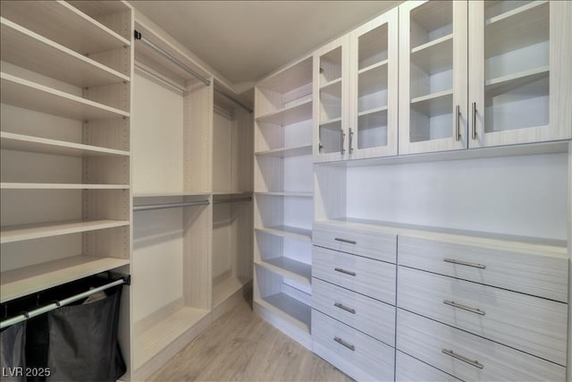 spacious closet featuring light wood-style flooring