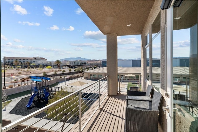 balcony with a mountain view