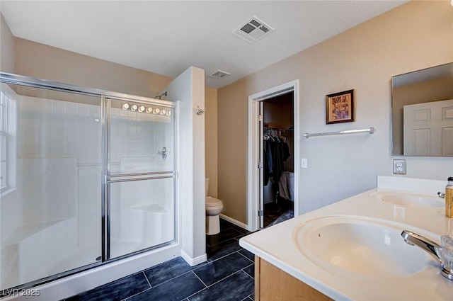 11092 Abbeyfield Rose Dr, Henderson, NV 89052 - full bath featuring a shower stall, tile patterned floors, visible vents, and a sink
