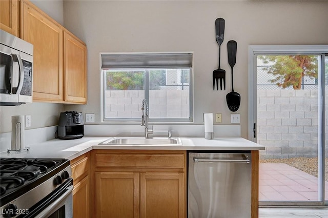 kitchen featuring a sink, stainless steel appliances, and light countertops