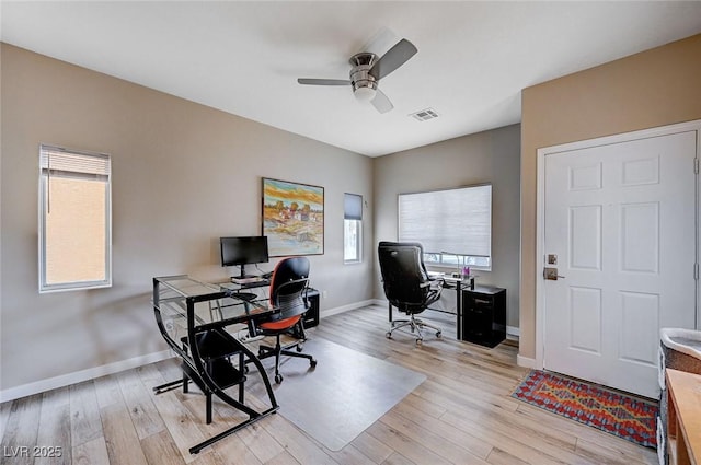 11092 Abbeyfield Rose Dr, Henderson, NV 89052 - office space featuring light wood-type flooring, visible vents, baseboards, and ceiling fan