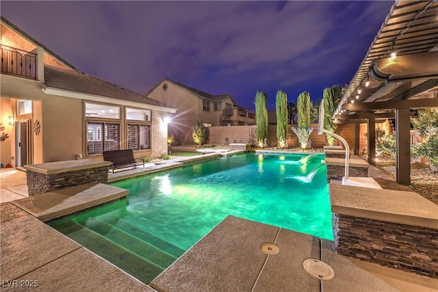 view of swimming pool featuring a patio, a fenced backyard, and a fenced in pool