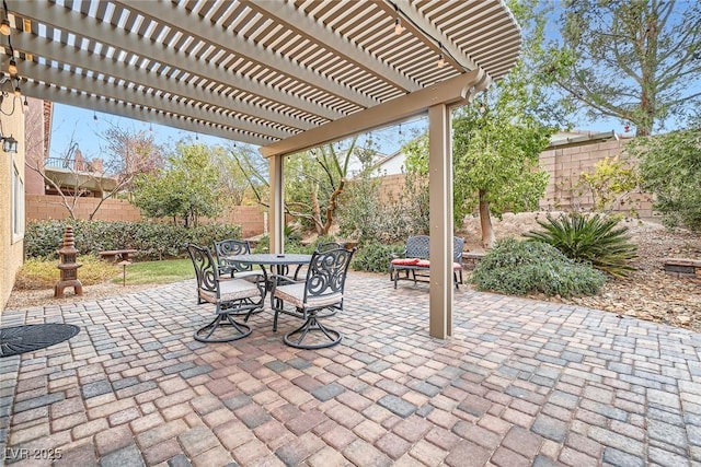 view of patio featuring outdoor dining space and a fenced backyard