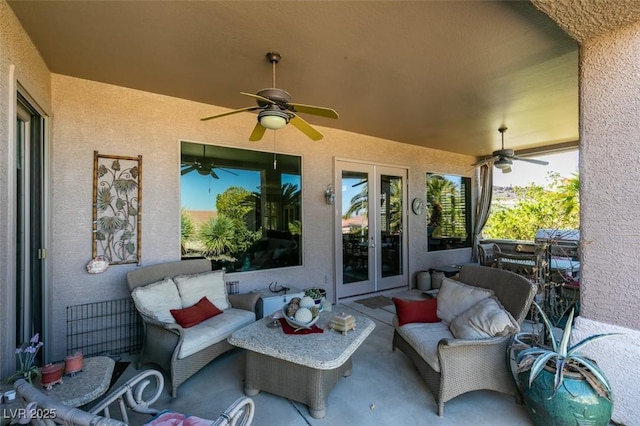 view of patio featuring french doors and an outdoor hangout area