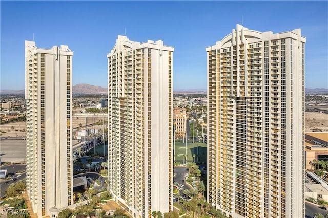 view of building exterior with a city view