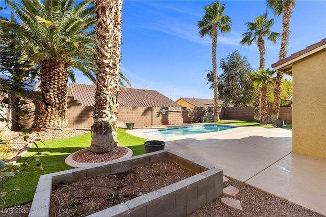 view of pool with a patio area, a fenced in pool, and a fenced backyard