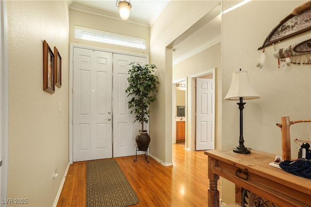 7172 Painted Paradise St, Las Vegas, NV 89131 - entrance foyer featuring crown molding, light wood-type flooring, and baseboards