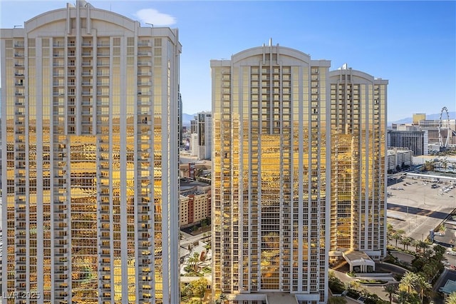 view of building exterior with a city view