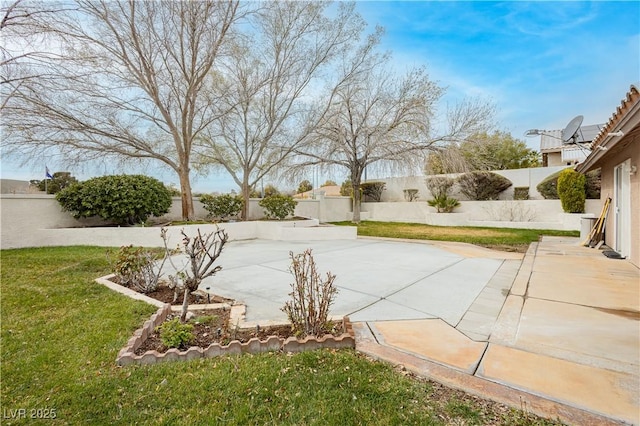 view of yard with a fenced backyard and a patio area