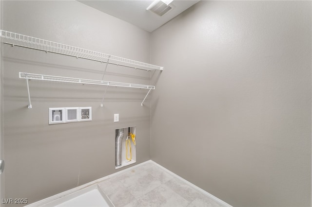 7219 Quiet Spring St, North Las Vegas, NV 89084 - laundry area featuring baseboards, hookup for a washing machine, visible vents, and laundry area