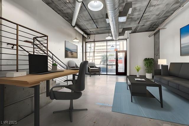 interior space with finished concrete floors