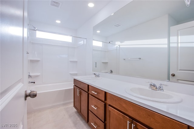 5748 Avondale Rise Way, Las Vegas, NV 89141 - full bath featuring tile patterned floors, shower / bath combination, double vanity, and recessed lighting