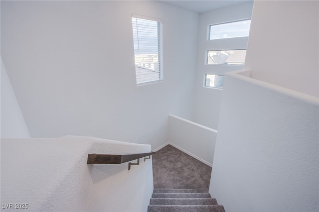 5748 Avondale Rise Way, Las Vegas, NV 89141 - staircase featuring healthy amount of natural light and carpet floors