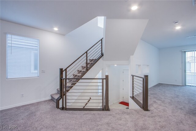 5748 Avondale Rise Way, Las Vegas, NV 89141 - stairs featuring carpet, baseboards, and recessed lighting