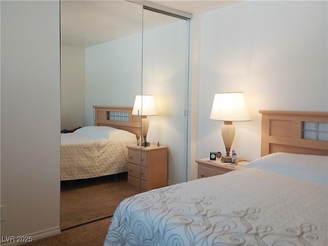 bedroom featuring carpet flooring and a closet