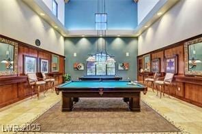 3609 Citrus Heights Ave, North Las Vegas, NV 89081 - rec room featuring a high ceiling, billiards table, and healthy amount of natural light