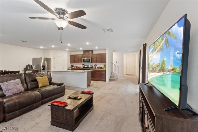 2945 Torreon Ln, Las Vegas, NV 89121 - living area with recessed lighting, visible vents, a ceiling fan, and stairway