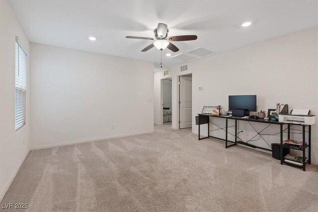 2945 Torreon Ln, Las Vegas, NV 89121 - carpeted office space featuring visible vents, recessed lighting, baseboards, and ceiling fan