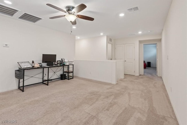 2945 Torreon Ln, Las Vegas, NV 89121 - carpeted office featuring baseboards, recessed lighting, visible vents, and ceiling fan