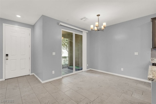 965 Nevada State Dr Unit 36102, Henderson, NV 89002 - spare room featuring an inviting chandelier, marble finish floor, baseboards, and visible vents