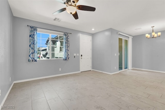 965 Nevada State Dr Unit 36102, Henderson, NV 89002 - spare room with baseboards, visible vents, and ceiling fan with notable chandelier