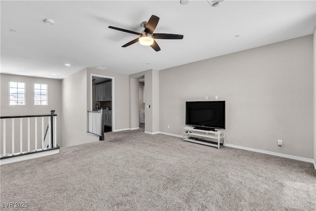 2833 Athena Hill Ct, Henderson, NV 89052 - unfurnished living room featuring ceiling fan, carpet floors, and recessed lighting
