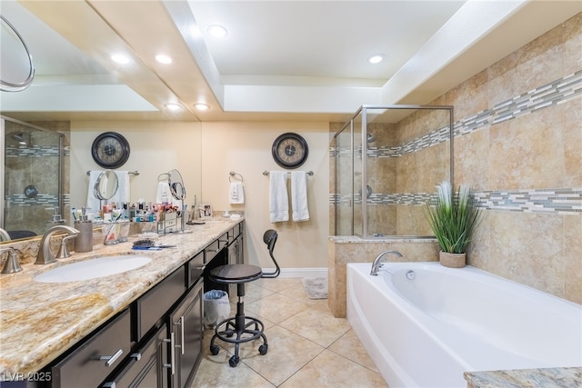 2246 Cassatt Dr, Henderson, NV 89074 - full bath featuring a sink, a garden tub, a shower stall, and tile patterned flooring