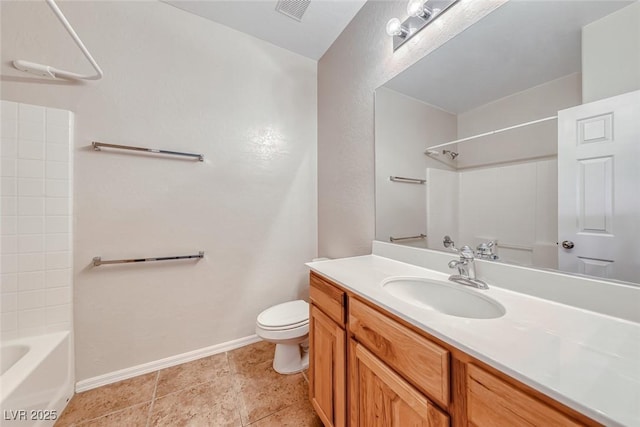 2528 Flodden St, Henderson, NV 89044 - full bathroom with vanity, visible vents, toilet, washtub / shower combination, and baseboards