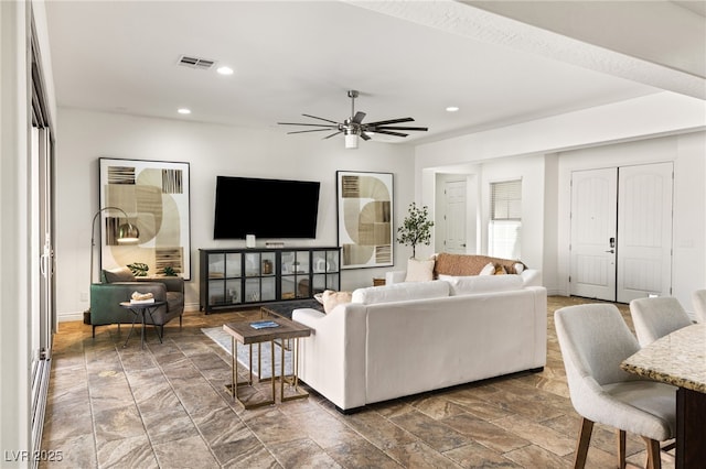 50 Carolina Cherry Dr, Las Vegas, NV 89141 - living area with a ceiling fan and recessed lighting