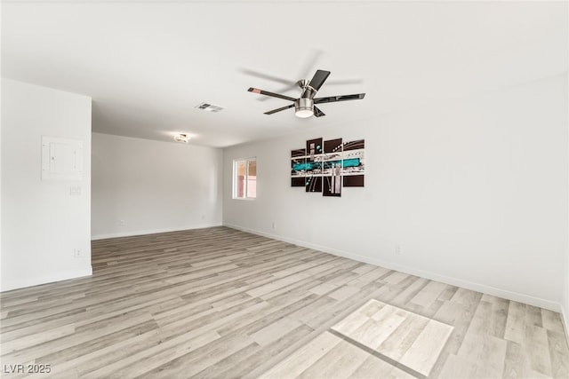 2915 Cedar Ave Unit 12C, Las Vegas, NV 89101 - empty room featuring a ceiling fan, visible vents, light wood finished floors, and baseboards