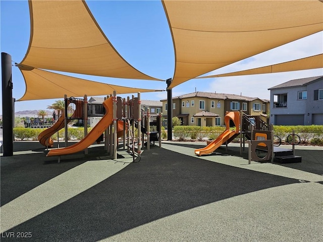 communal playground with a residential view